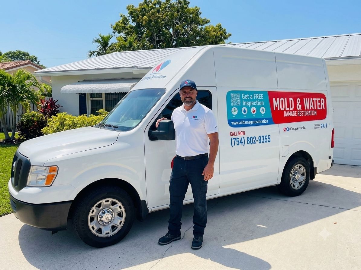 All Damage Restoration technician standing next to the company service van